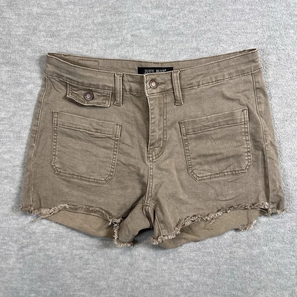 Judy Blue Women's Size 29 Cut Off Denim Shorts Frayed Hem Green‎ Olive Pockets